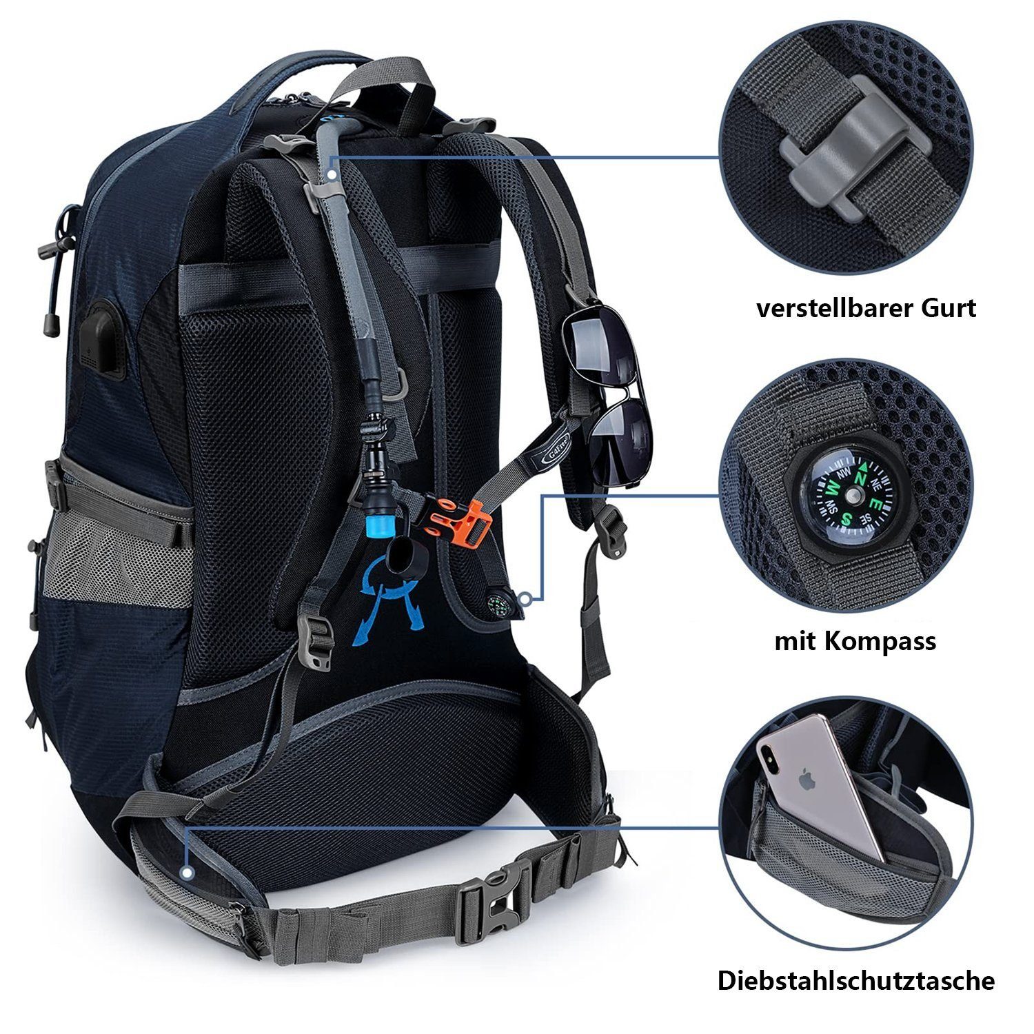 G4Free Trekkingrucksack, 50L Wanderrucksack, Wasserdicht Tagesrucksack
