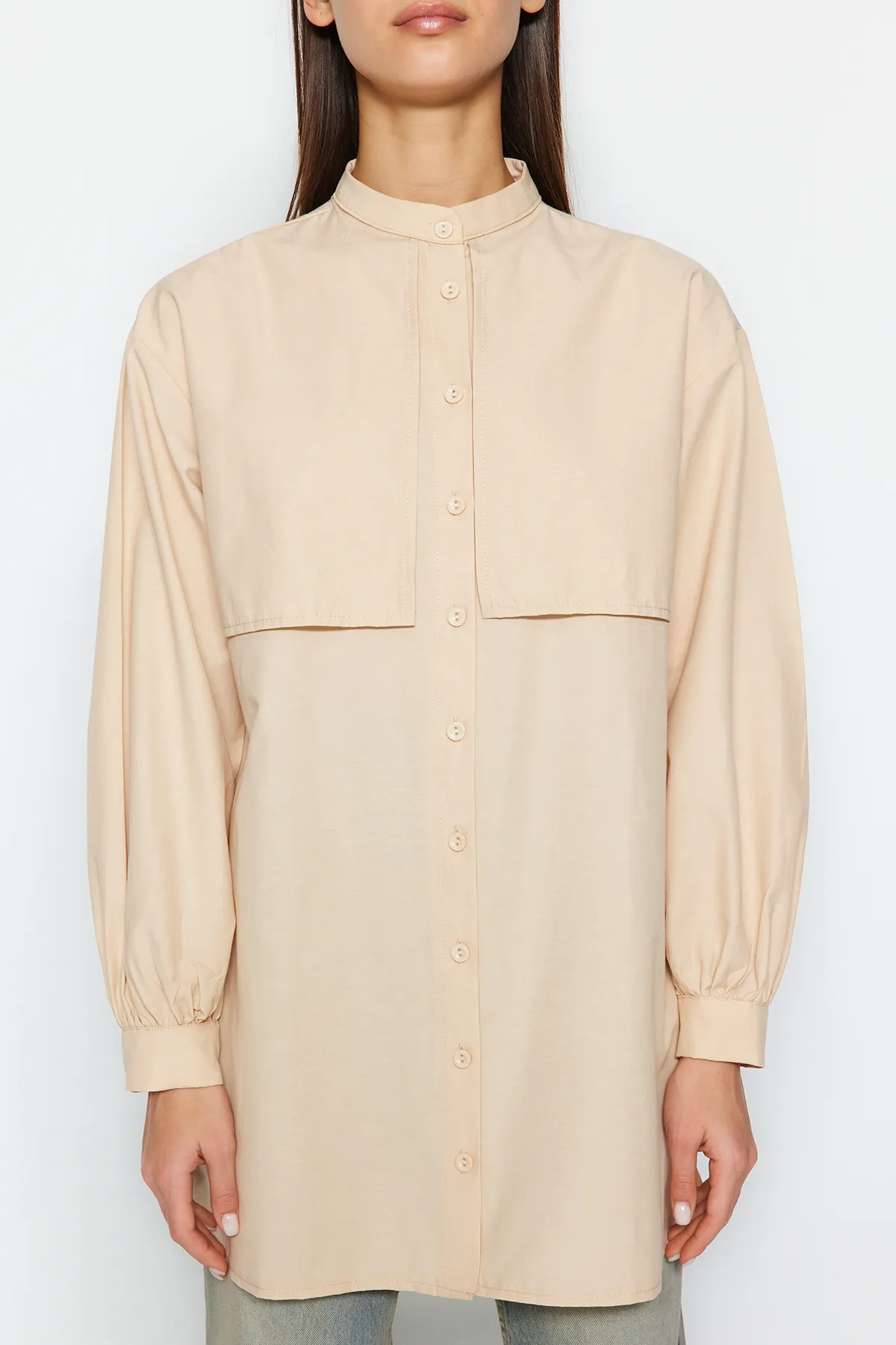 Trendyol Modest  Hemd aus gewebter Baumwolle in Stein TCTSS23TG00030