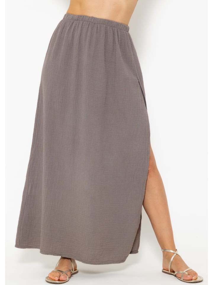 SASSYCLASSY Langer Musselin Rock mit hohen Schlitz in Braun günstig kaufen