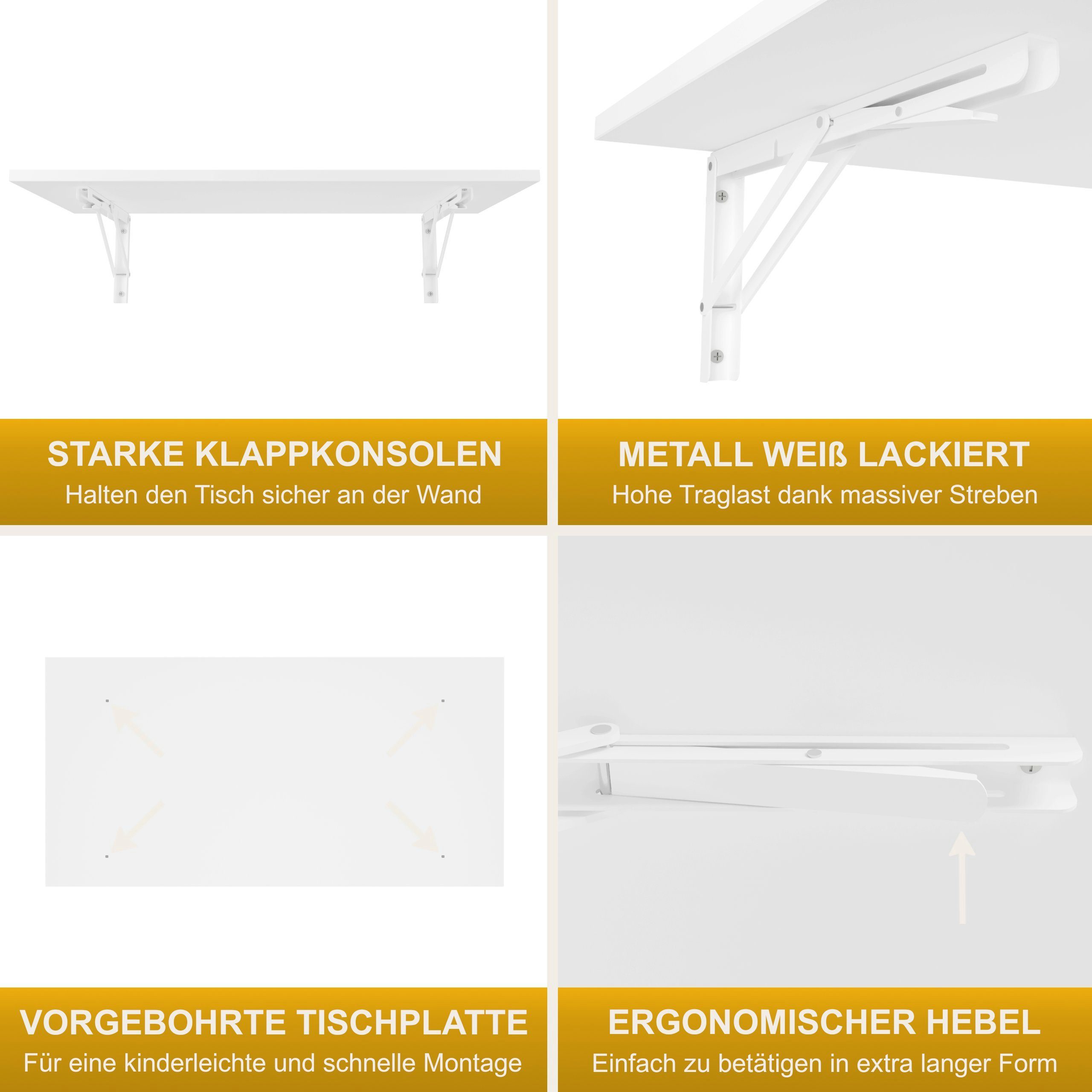 KDR Produktgestaltung Klapptisch 80x40 Wandklapptisch Esstisch Küchentisch Schreibtisch Wand Tisch, Weiß