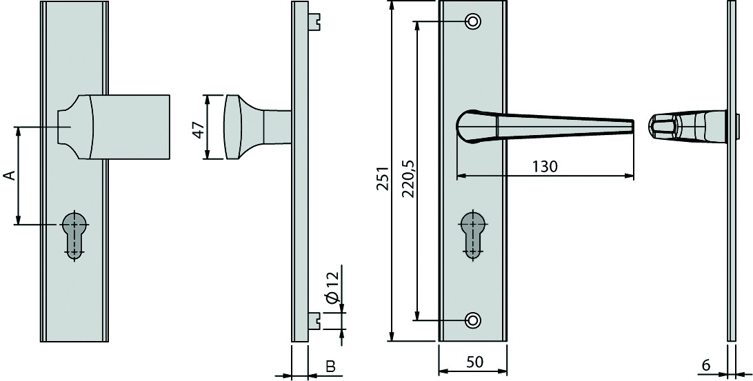 Basi Vollmaterial-Schutzbeschlag - Alu F2 - Wechsel-Garnitur - Lochung: PZ - 72/8 mm - eckig