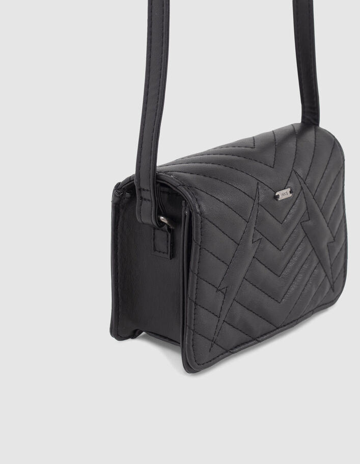 Sac à main noir matelassé chevrons et éclairs fille