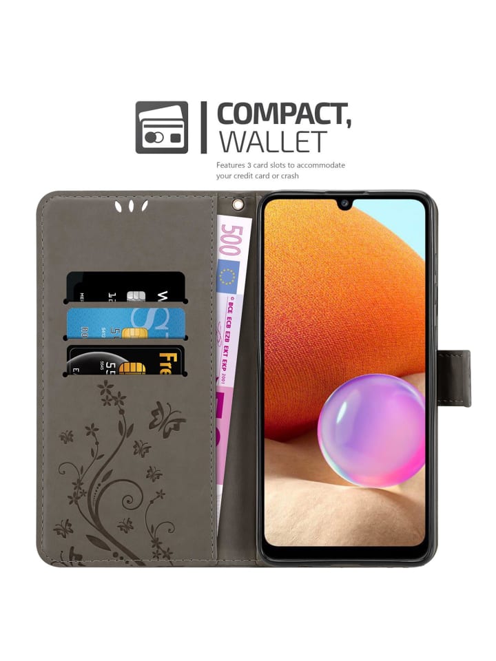 cadorabo Hülle für Samsung Galaxy A32 4G Blumen Design in FLORAL GRAU günstig kaufen onesize