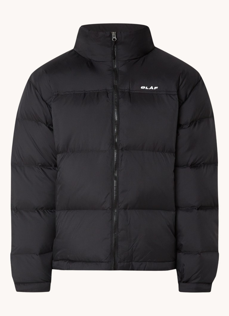 Jaqueta puffer OLAF com enchimento de plumas e capuz embutido.