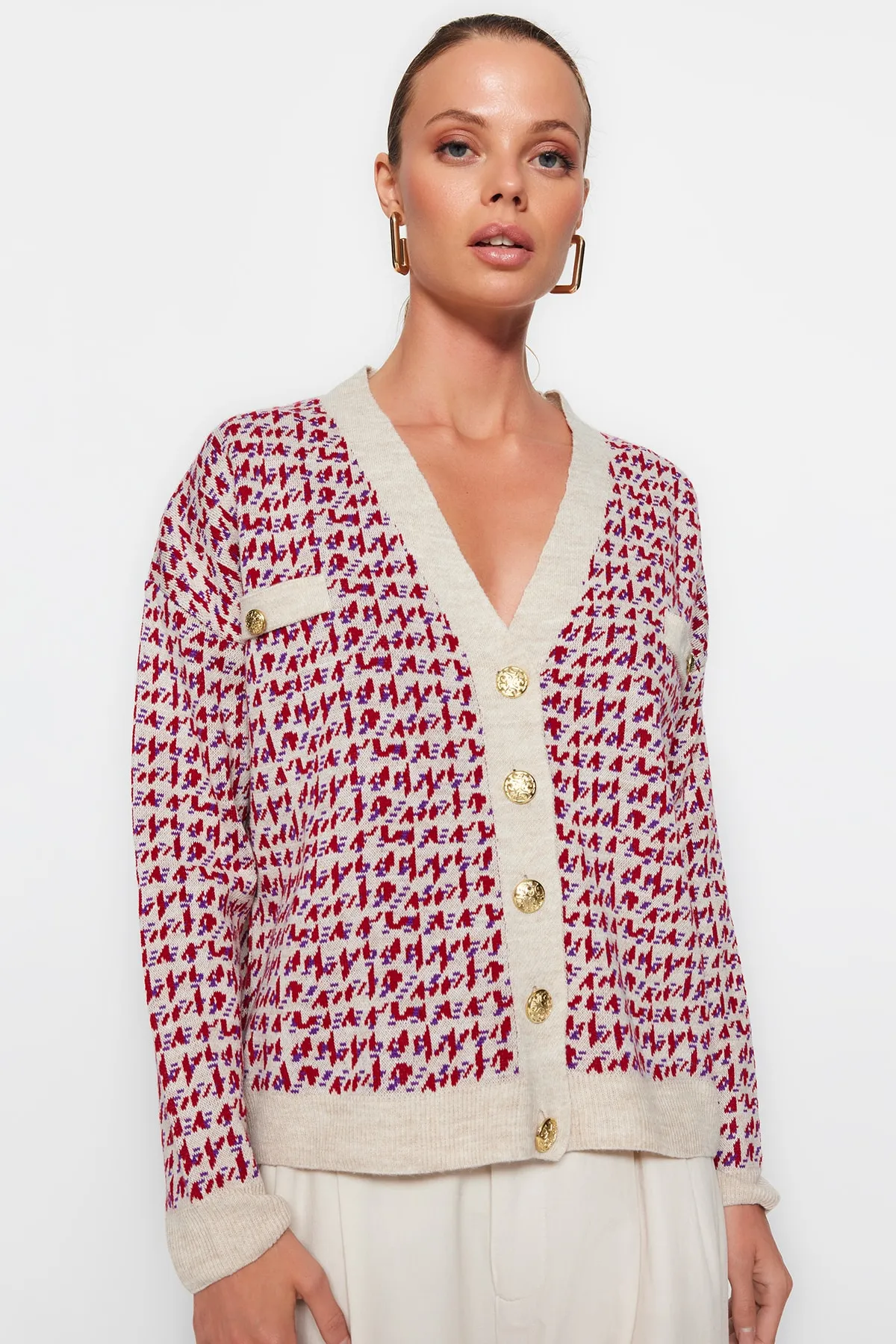 Trendyol Collection  Beigefarbener Strick-Cardigan mit weiter Passform TWOAW22HI0268