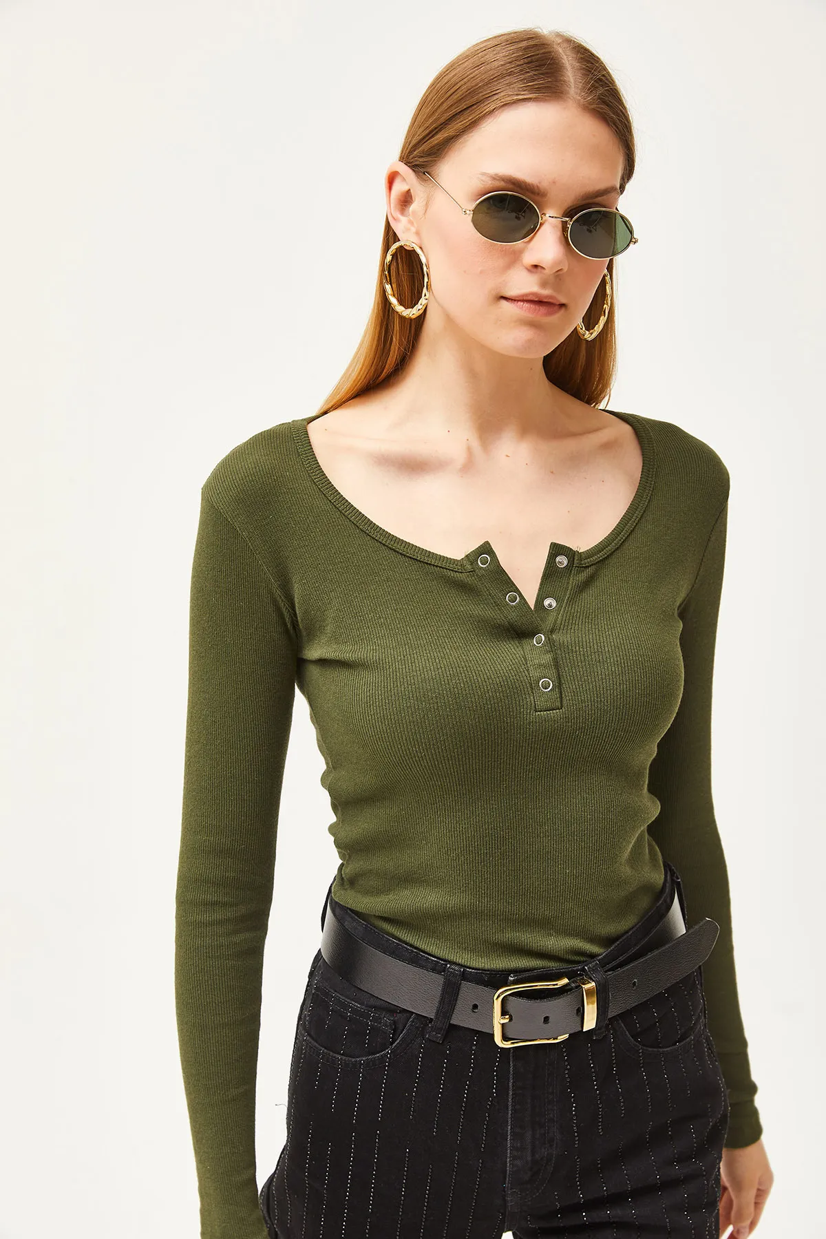 Olalook  Bluse - Khaki - Slim Fit