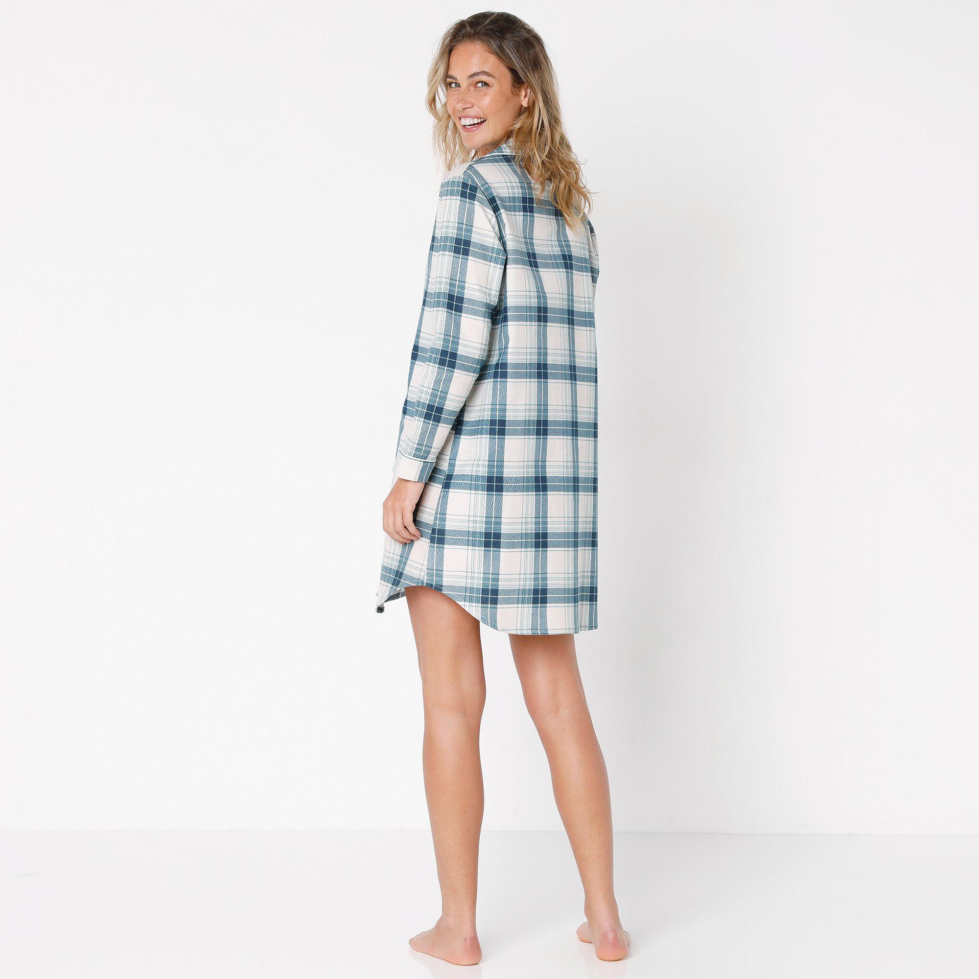 Chemise de nuit en pilou forme liquette imprimé carreaux