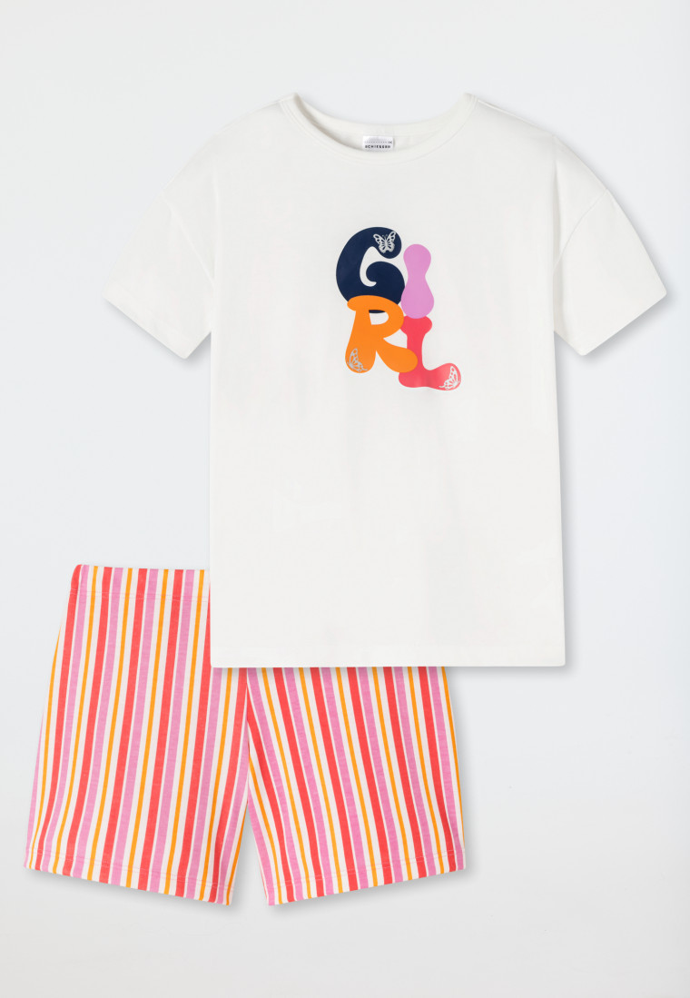 Schlafanzug kurz Streifen off-white - Girls World