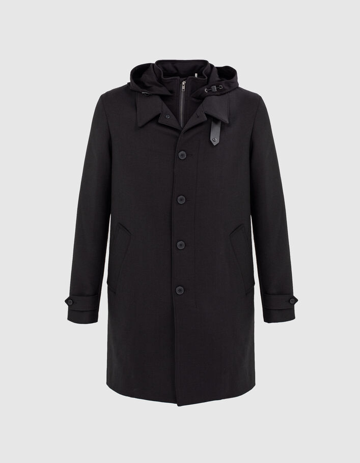 Trench noir à parementure-capuche amovible Homme