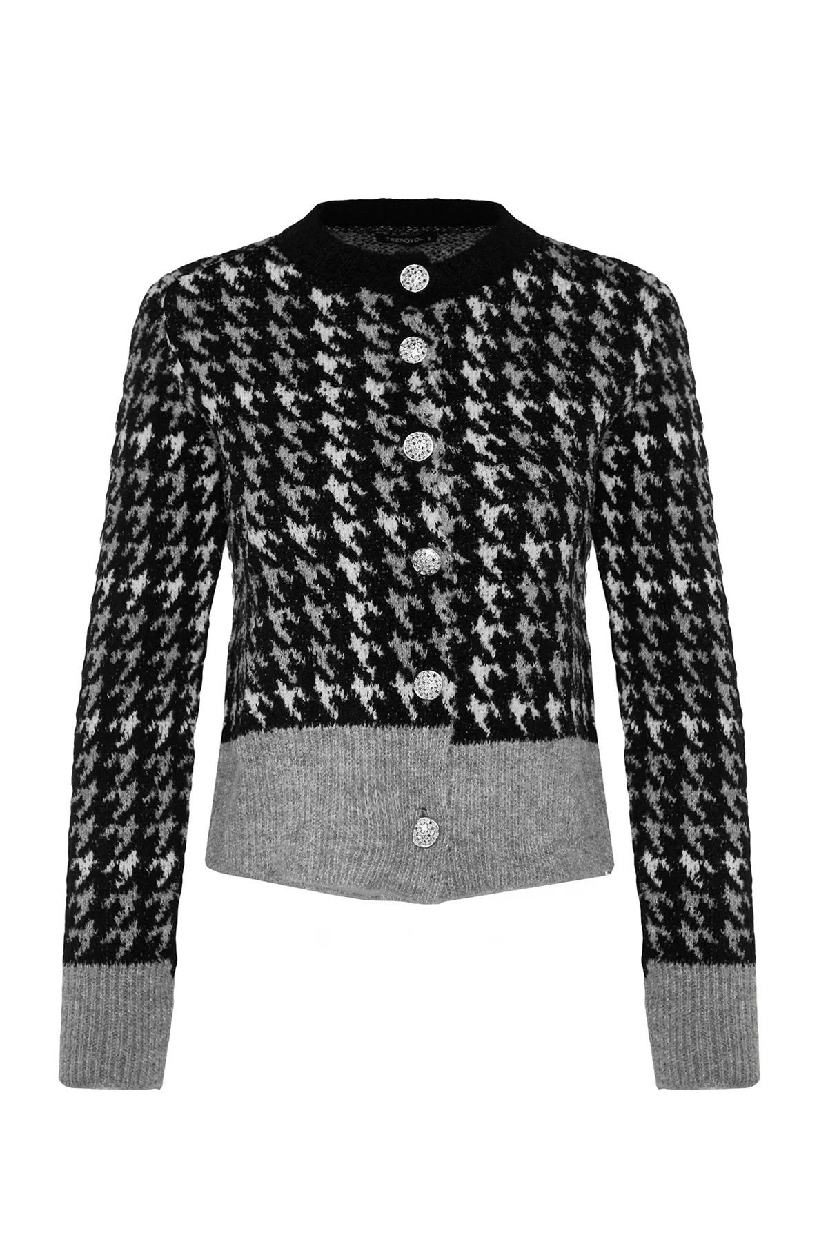 Trendyol Collection  Schwarzer Strickcardigan aus Bouclégarn mit Muster TWOAW24HI00277