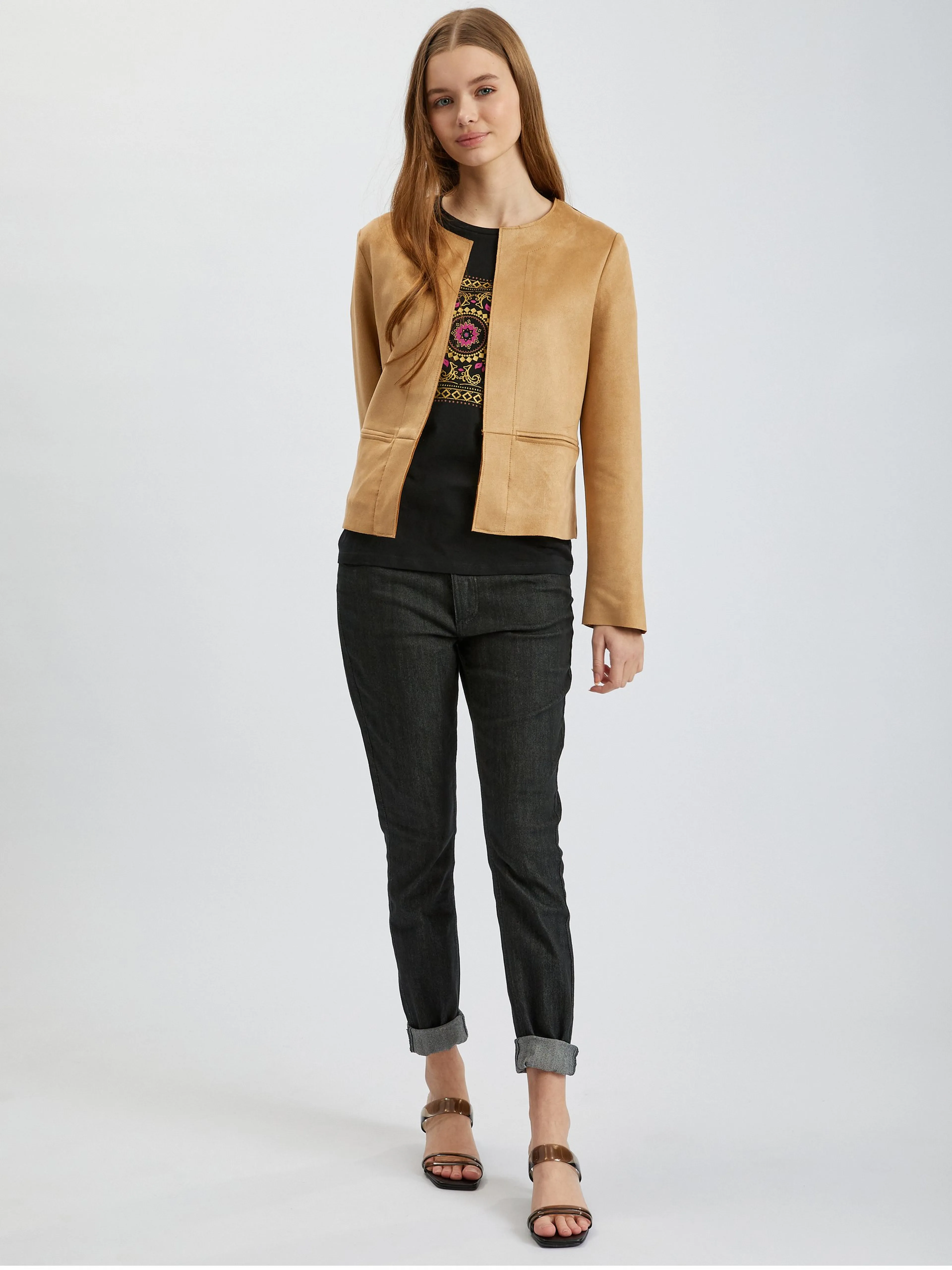 Hellbraune Wildlederjacke für Damen ORSAY