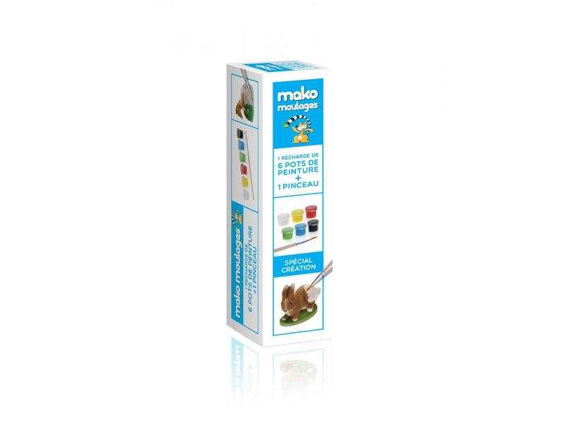 Kit recharge 6 pots de peint. «classique» +1 pinceau sur broche