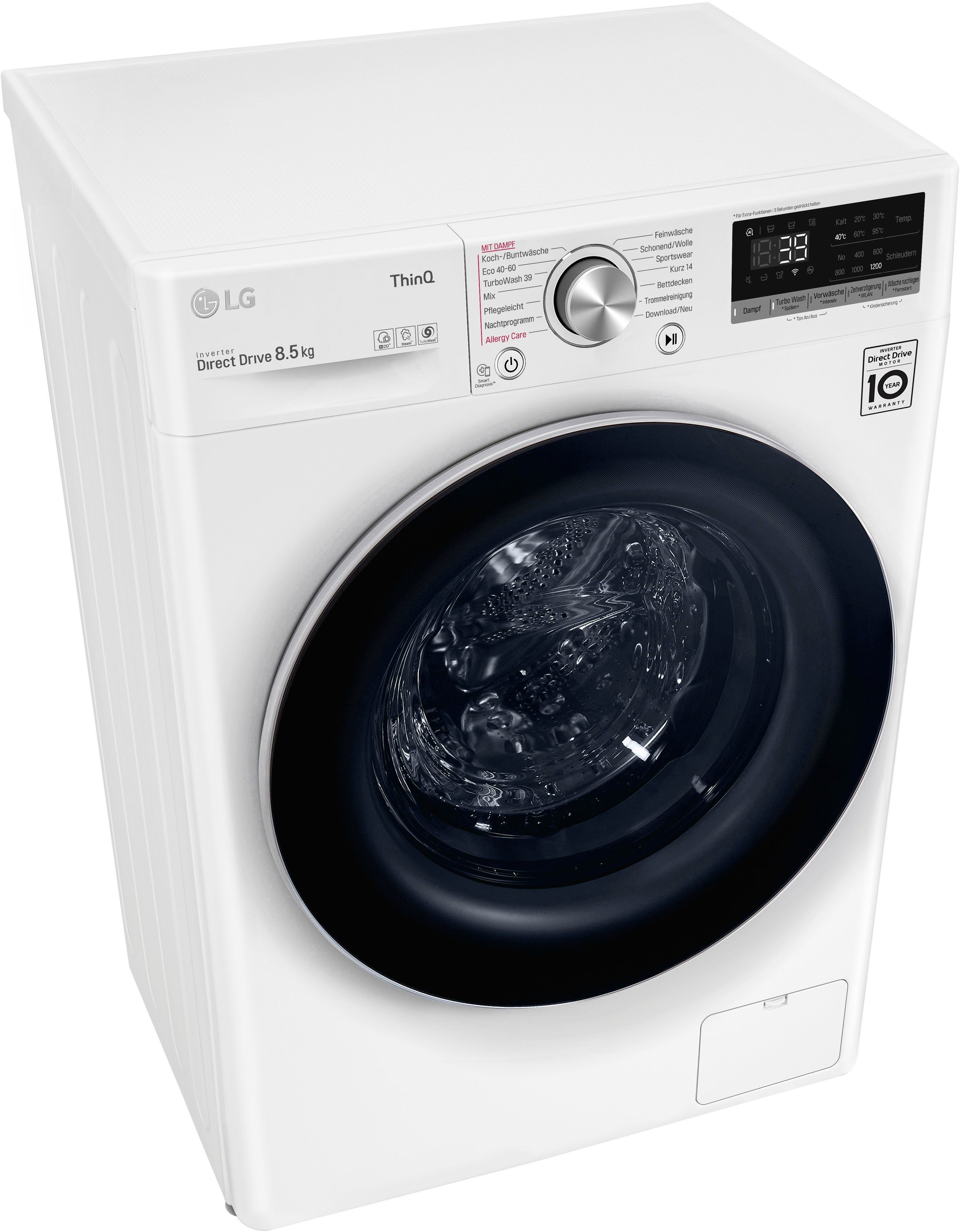 LG Waschmaschine F2V7SLIM8E, 8,5 kg, 1200 U/min, TurboWash® - Waschen in nur 39 Minuten