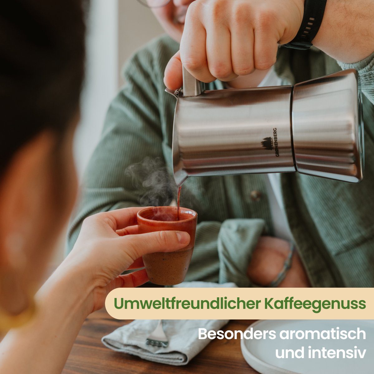 GRØNENBERG Espressokocher Edelstahl, Induktion geeignet, 6 Tassen, 0.3l Kaffeekanne, Inkl. Ersatzdichtung, Espressokanne frei von Aluminium & unbeschichtet