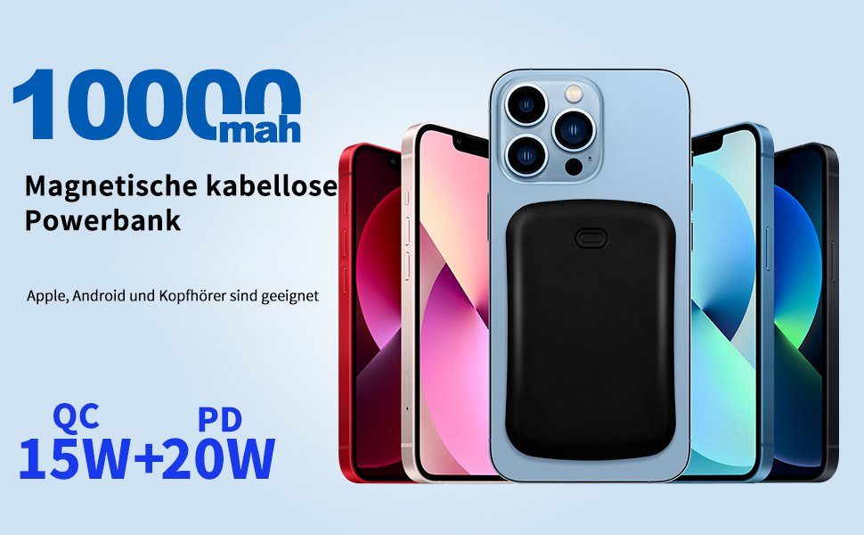 7Magic QC 15W PD 20W Powerbank 10000 mAh, magnetisches Ladegerät für iPhone 14/13/12/11/Pro/Max/XS/XR/X/8/Plus