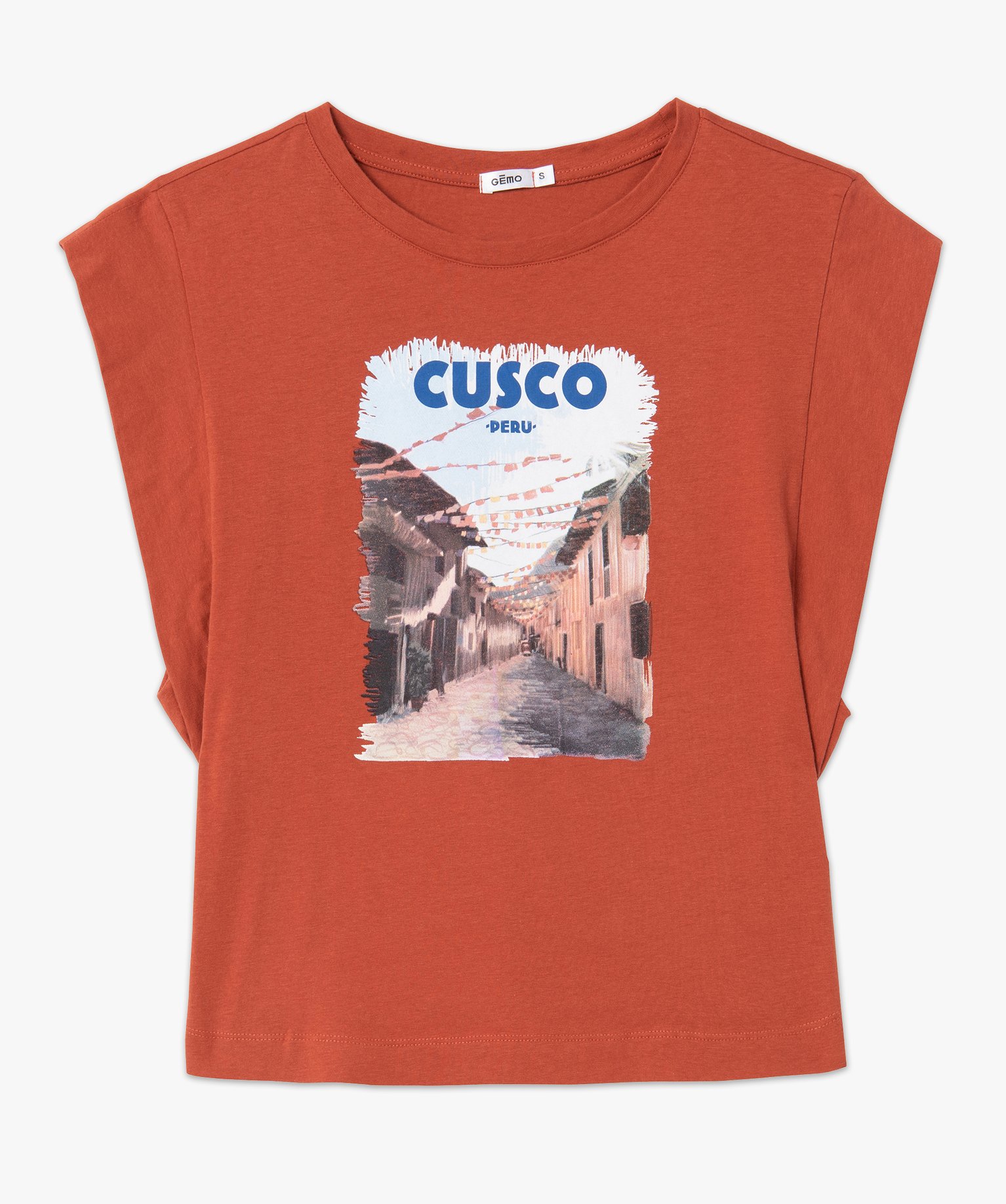 Tee-shirt femme sans manches avec motif sur le buste rouge | GEMO