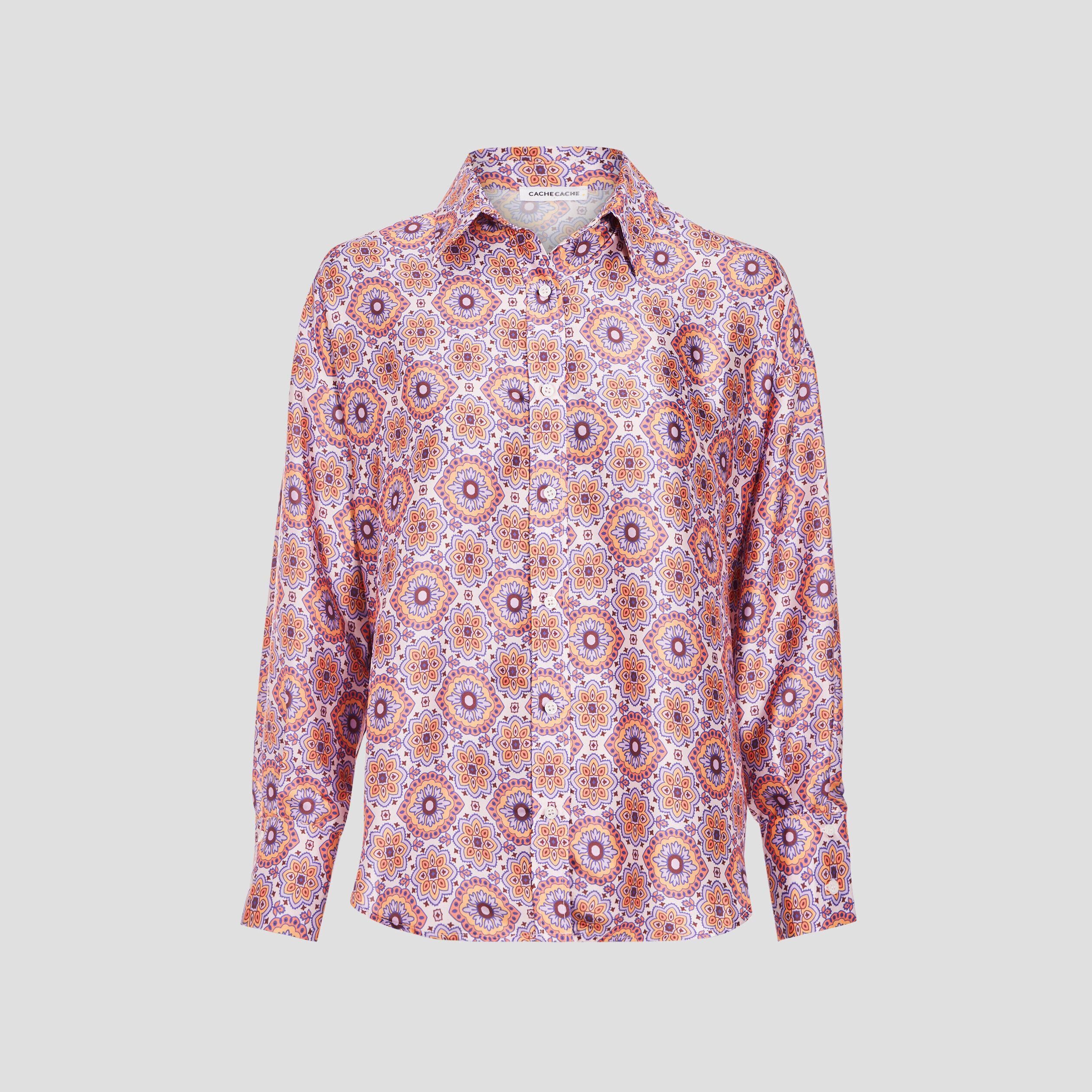 Chemise manches longues satin mauve femme | Cache Cache