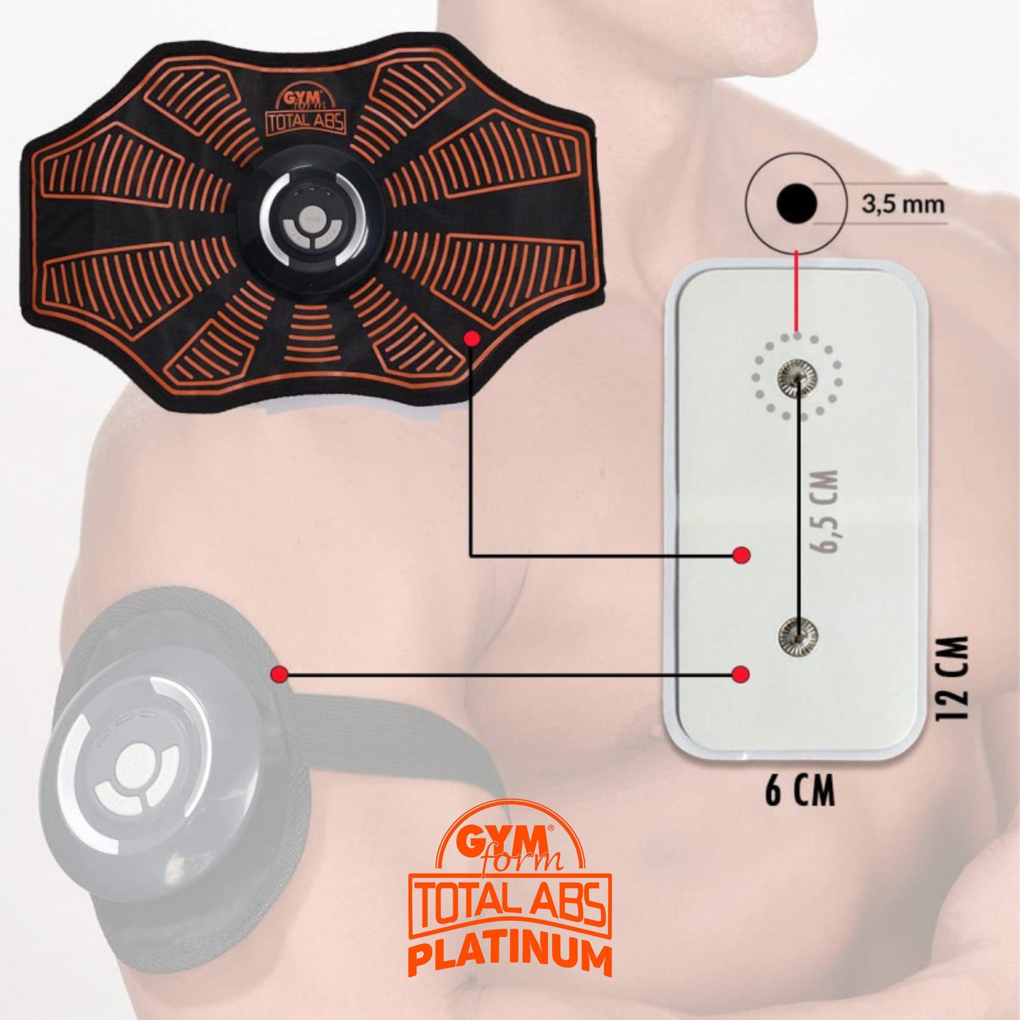 Gymform® EMS-Bauchmuskeltrainer Total Abs Platinum Sport, (Spar-Set, 2-tlg., mit oder ohne extra Universal Ersatzpads), EMS Trainer elektrischer Gürtel - Bauchmuskeltrainer Set