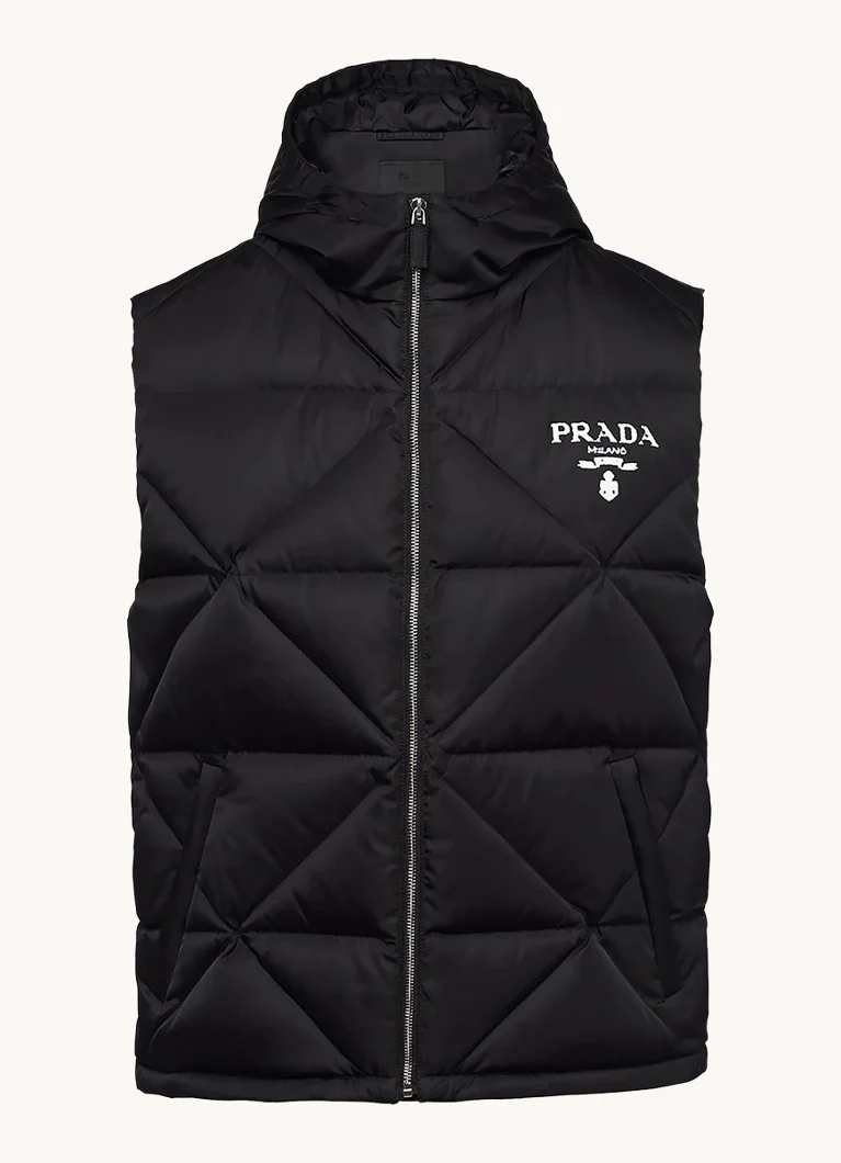 Prada Re-Nylon prsluk s punjenjem od paperja i kapuljačom