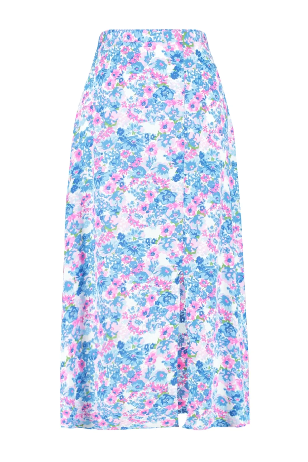 Trendyol Collection  Indigo-ecrufarbener Midi-Webrock aus Viskosestoff mit Schlitz und detailliertem Blumenmuster TWOSS20ET0230