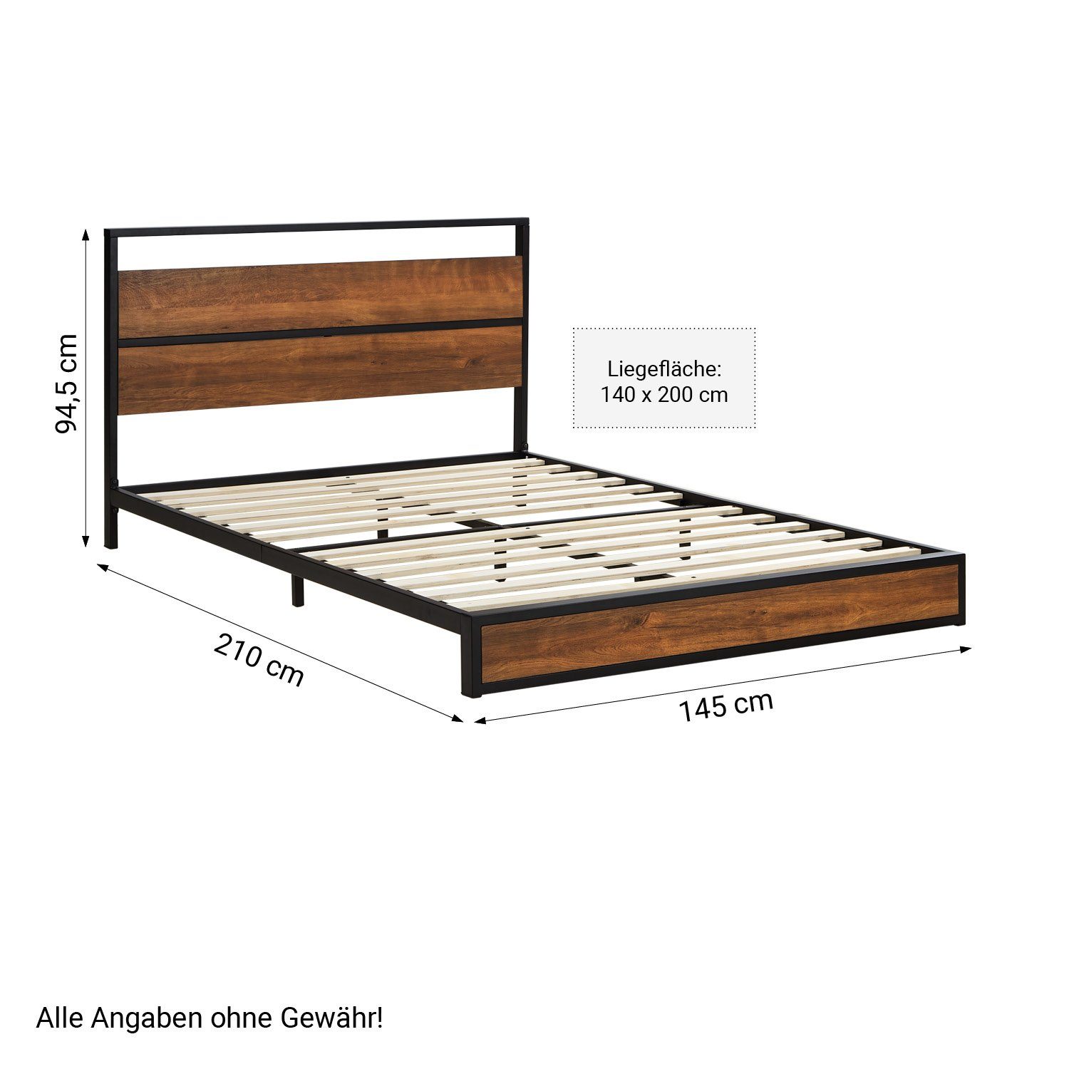 Homestyle4u Metallbett Doppelbett 140x200 Lattenrost Matratze