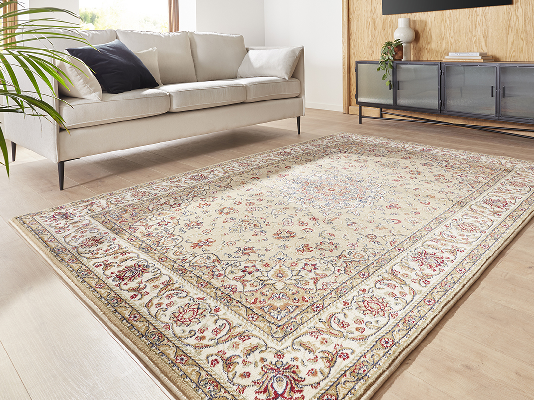 Peyer Syntex Klassischer Kurzflor Teppich Amina Medaillon 27008 Farbe Hellbeige 160 x 230 cm