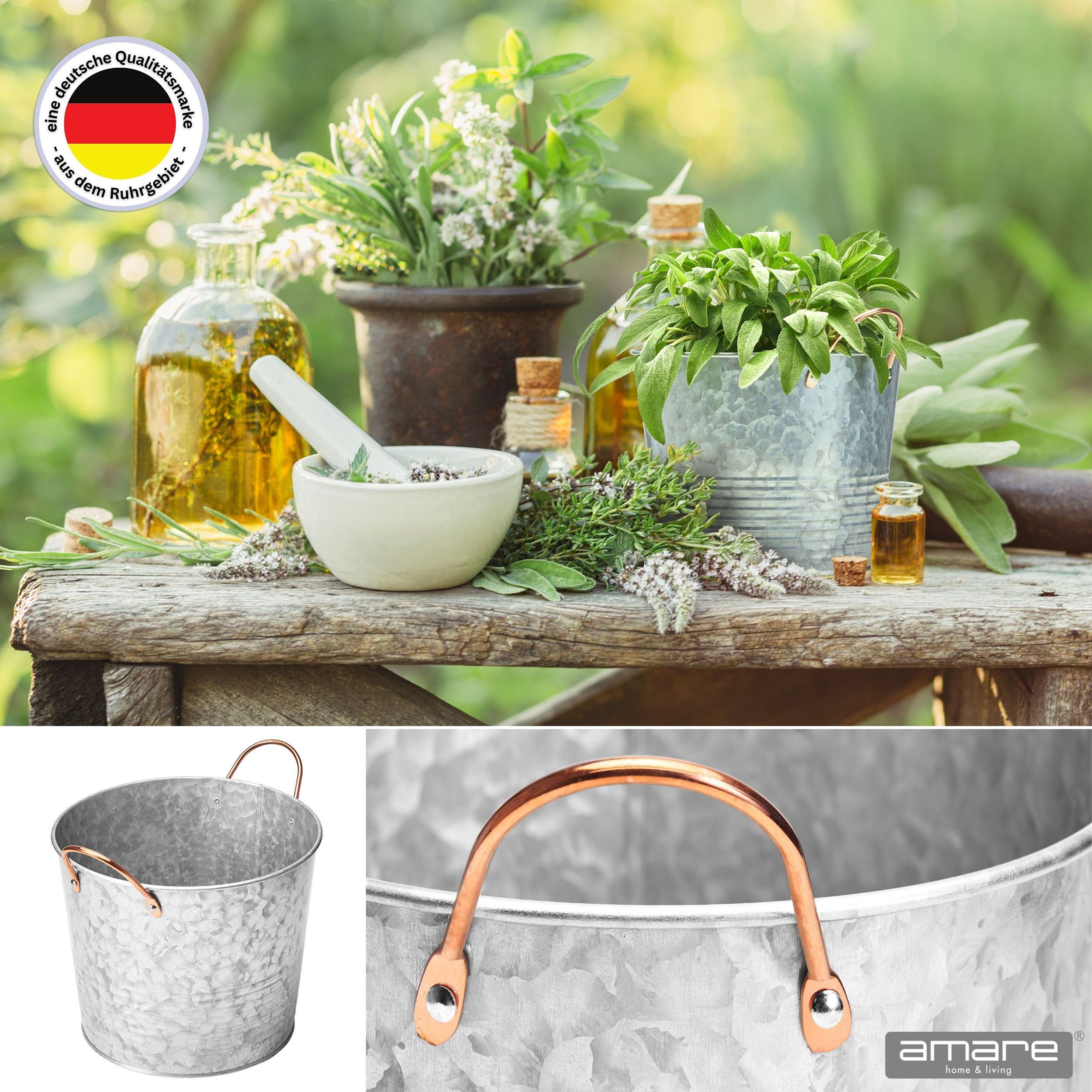 Amare home Eiseimer Dekoration Zinkkübel klein mit Griffen