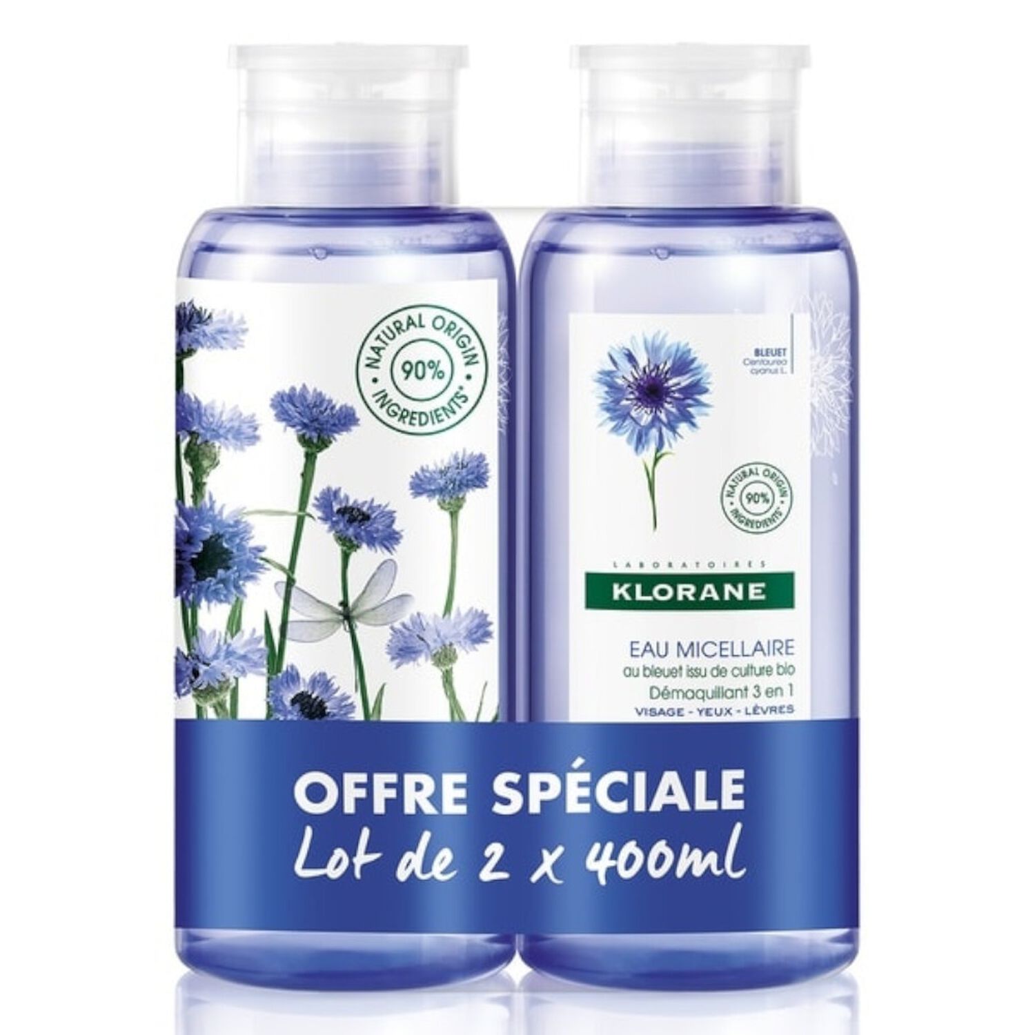 Klorane Eau Micellaire Bleuet Bio - Peaux sensibles - Duo 2 x 400ml