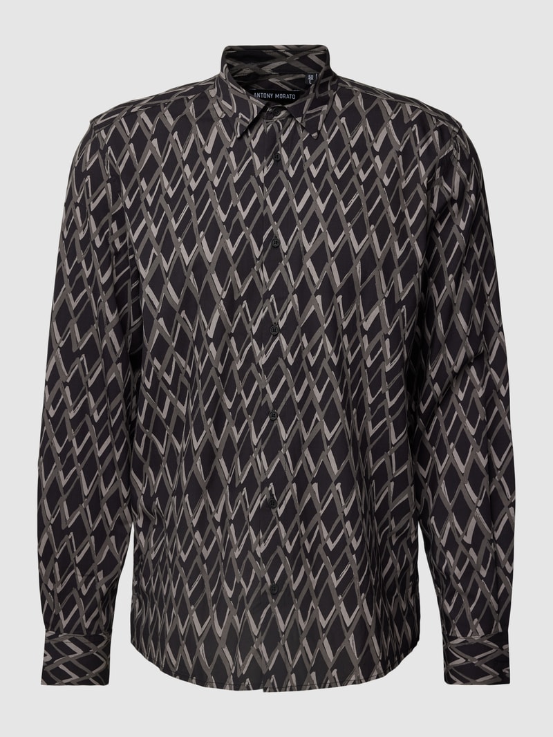 Straight Fit Freizeithemd mit Zickzack-Muster in schwarz