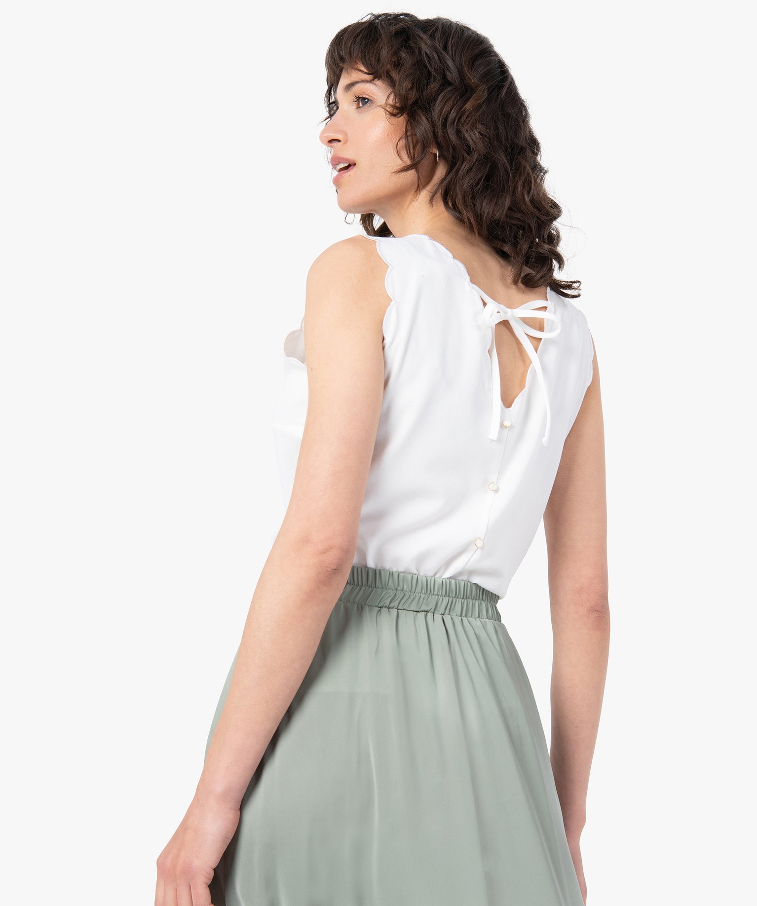 Blouse femme sans manches avec finitions festonnées ecru | GEMO