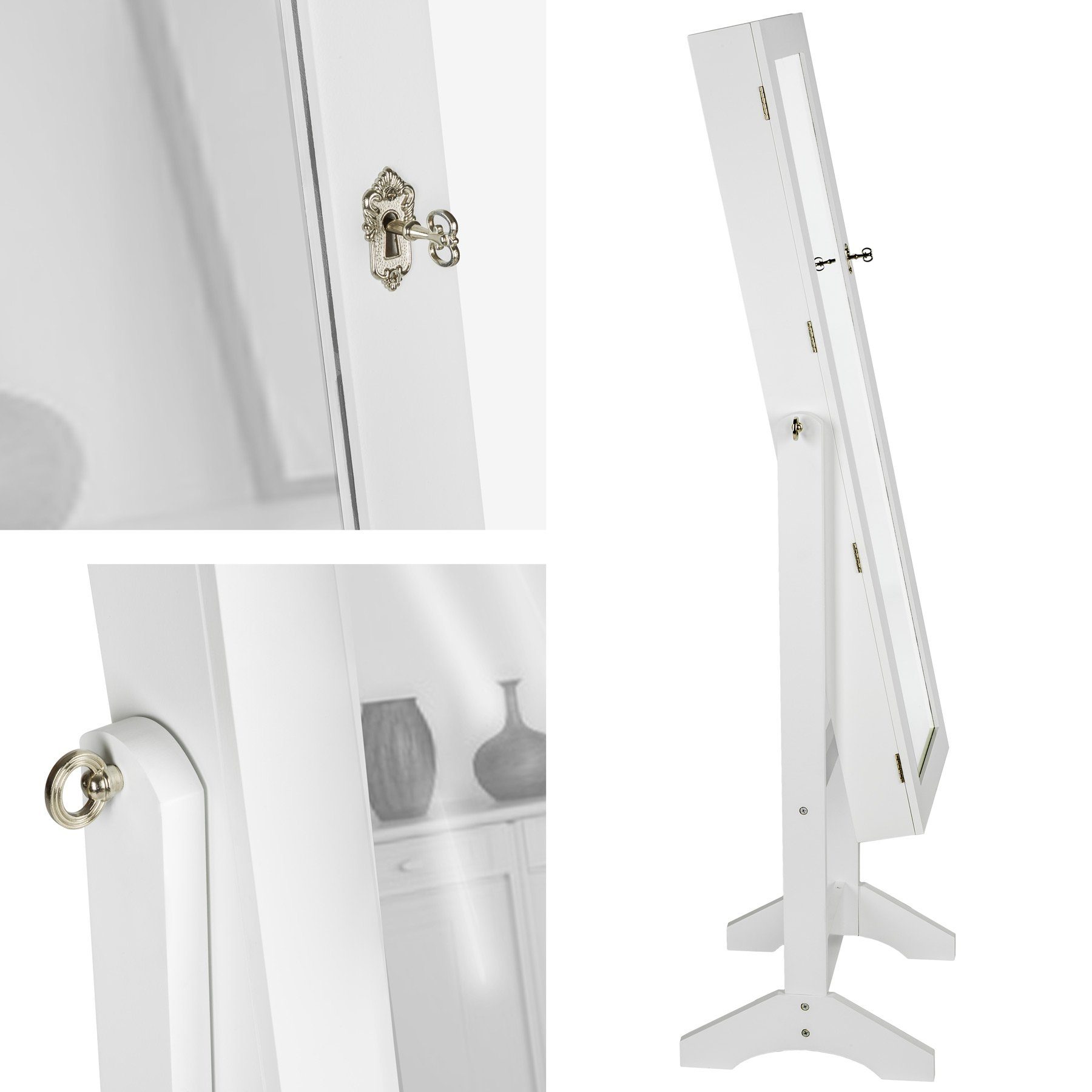tectake Standspiegel Schmuckschrank mit Spiegel, hochkant