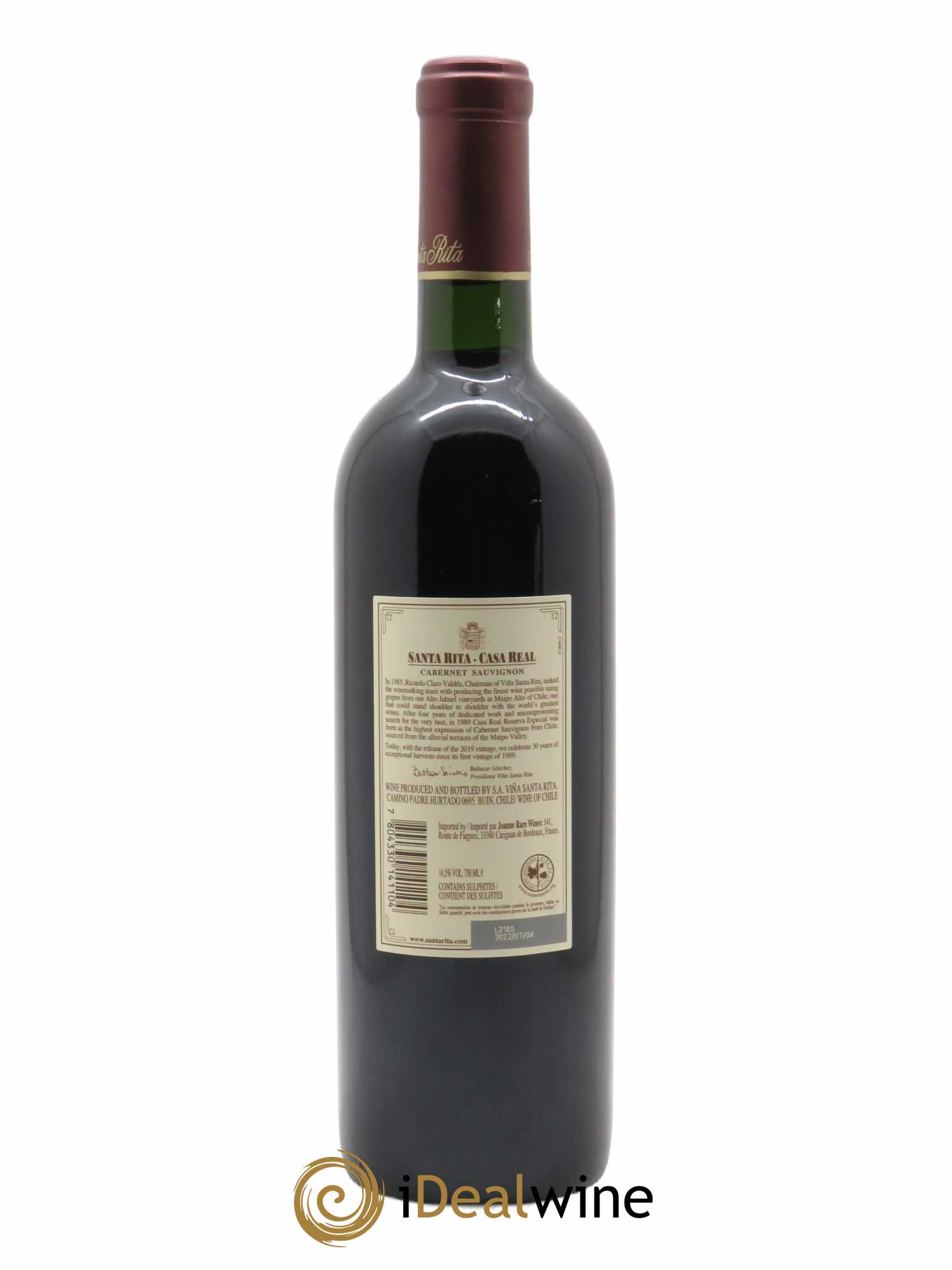 Maipo Valley Casa Real Reserva Especial Cabernet Sauvignon Santa Rita (CBO à partir de 6 BTS) 2019 - Lot de 1 Bouteille