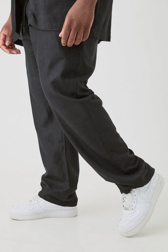 Plus lockere Leinen-Hose mit elastischem Bund in Schwarz