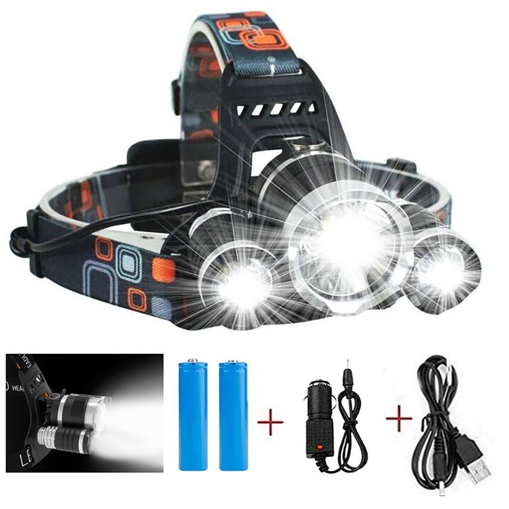 meeteu LED Stirnlampe USB LED Stirnlampe Wiederaufladbar Kopflampe (150000LM mit 18650 Akku Scheinwerfer, Taschenlampe), 4 Modi Wasserdicht