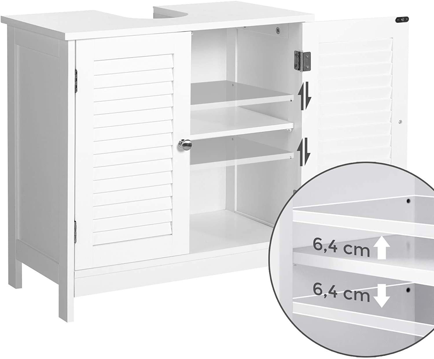 VASAGLE Waschbeckenunterschrank verstellbare Regalebene, mit Griffen