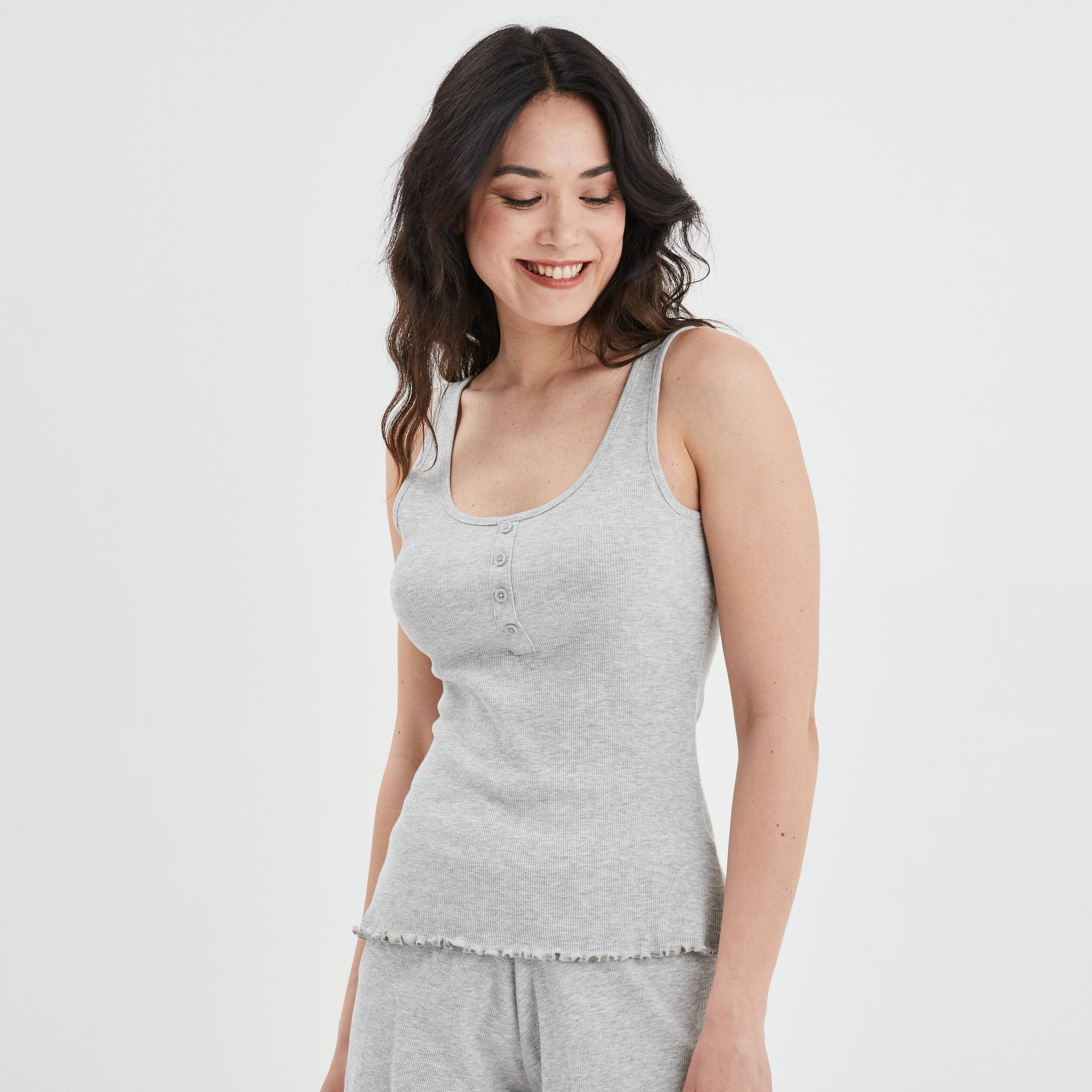 Haut de pyjama débardeur effet côtelé gris femme | La Halle