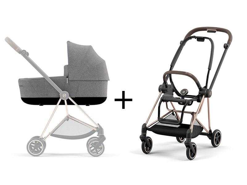Poussette MIOS 3 châssis Rose Gold nacelle Manhattan Grey platinum