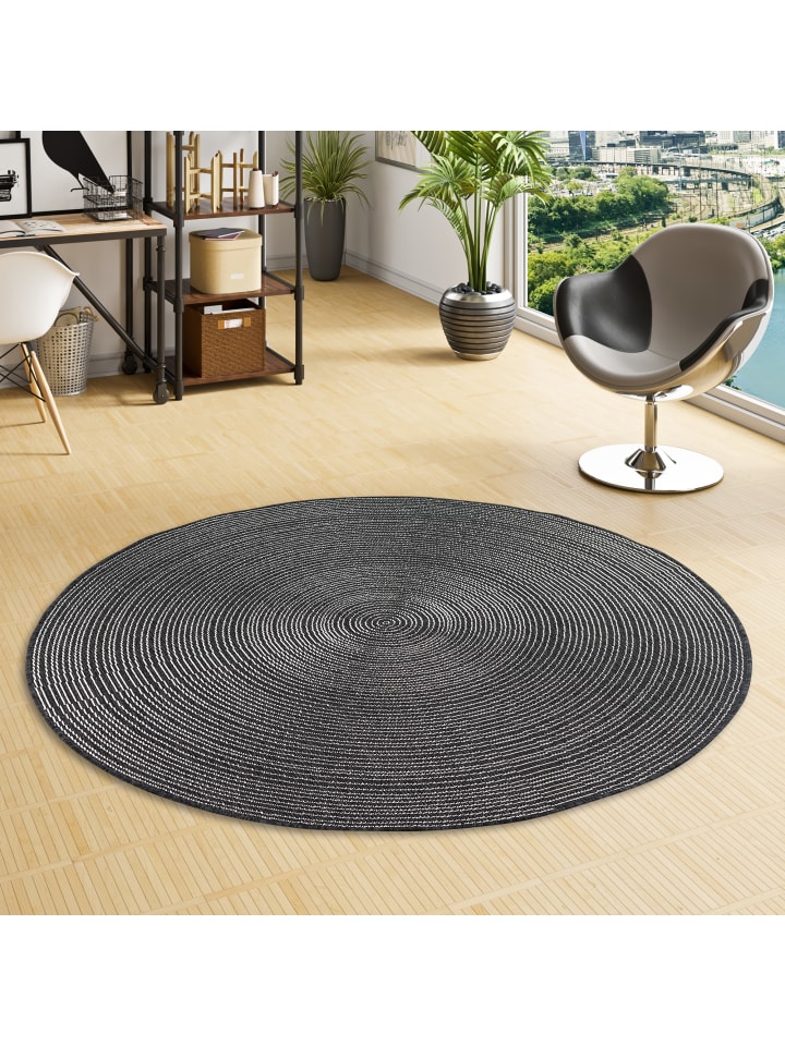 Pergamon In- und Outdoor Teppich  Newport Stripes Rund in Antraciet günstig kaufen