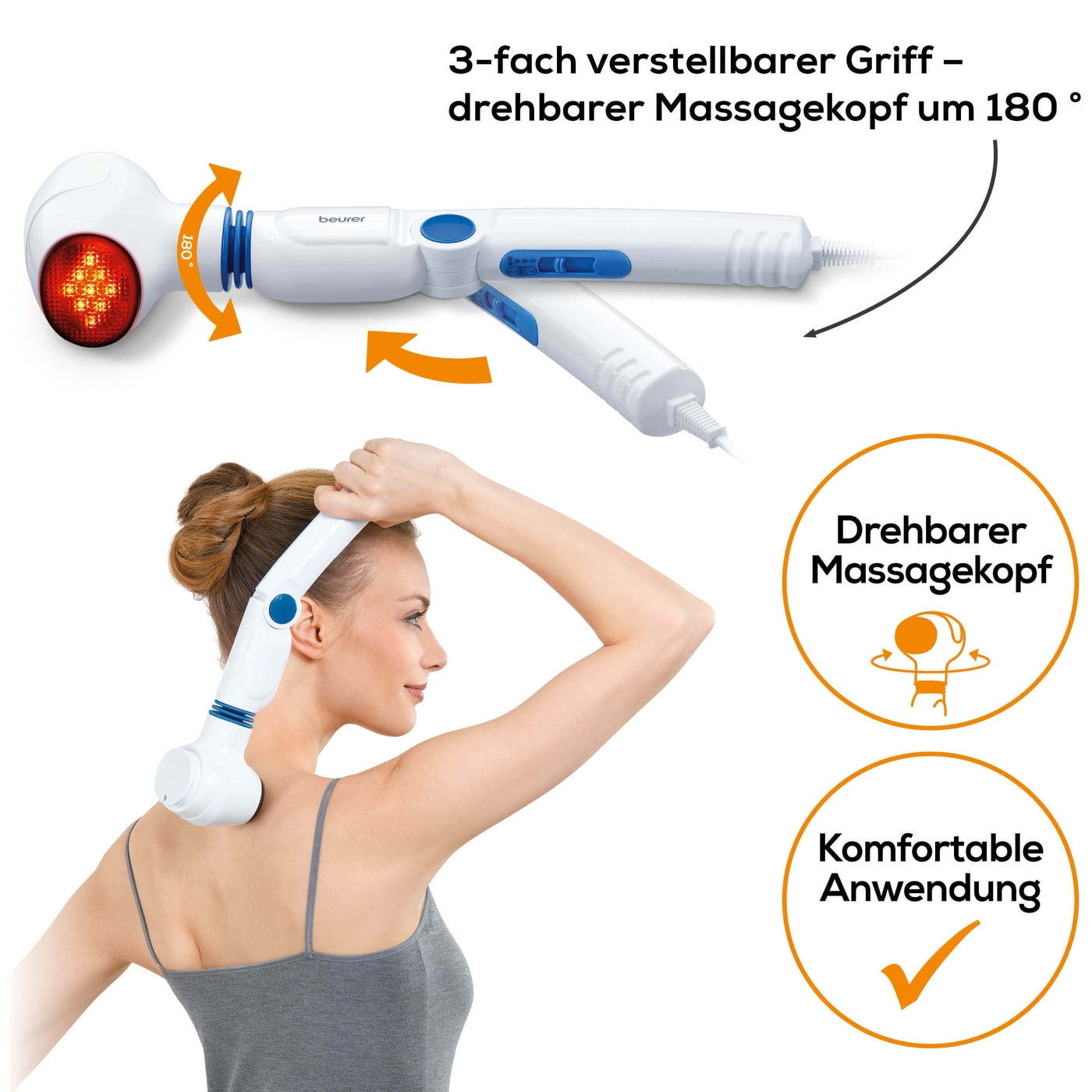 Beurer Infrarot-Massagegerät MG 40-Massagegerät für wohltuende Vibrationsmassage, Infrarotwärme & 4 Aufsätzen