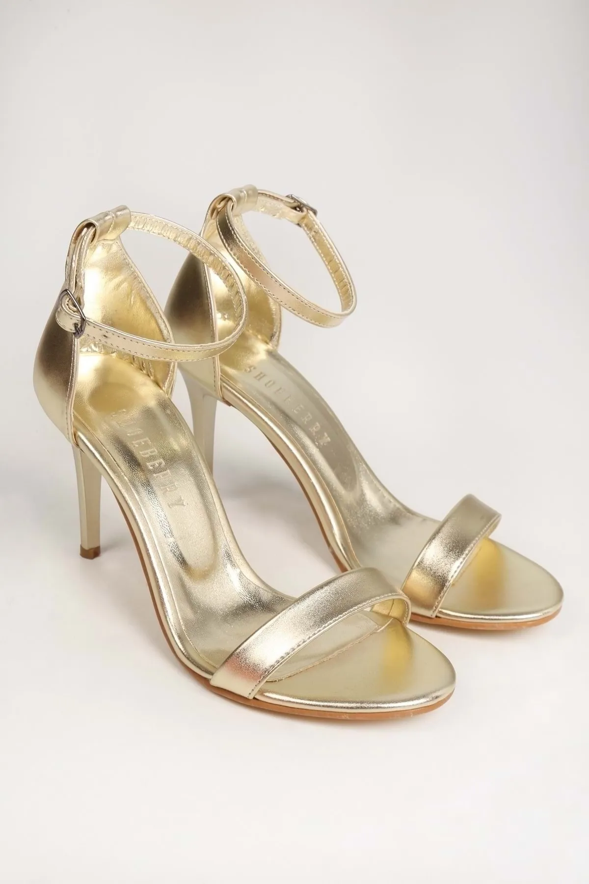 Shoeberry  Damen-Schuhe „Dianthus Gold Metallic“ mit einzelnem Riemen und Absatz