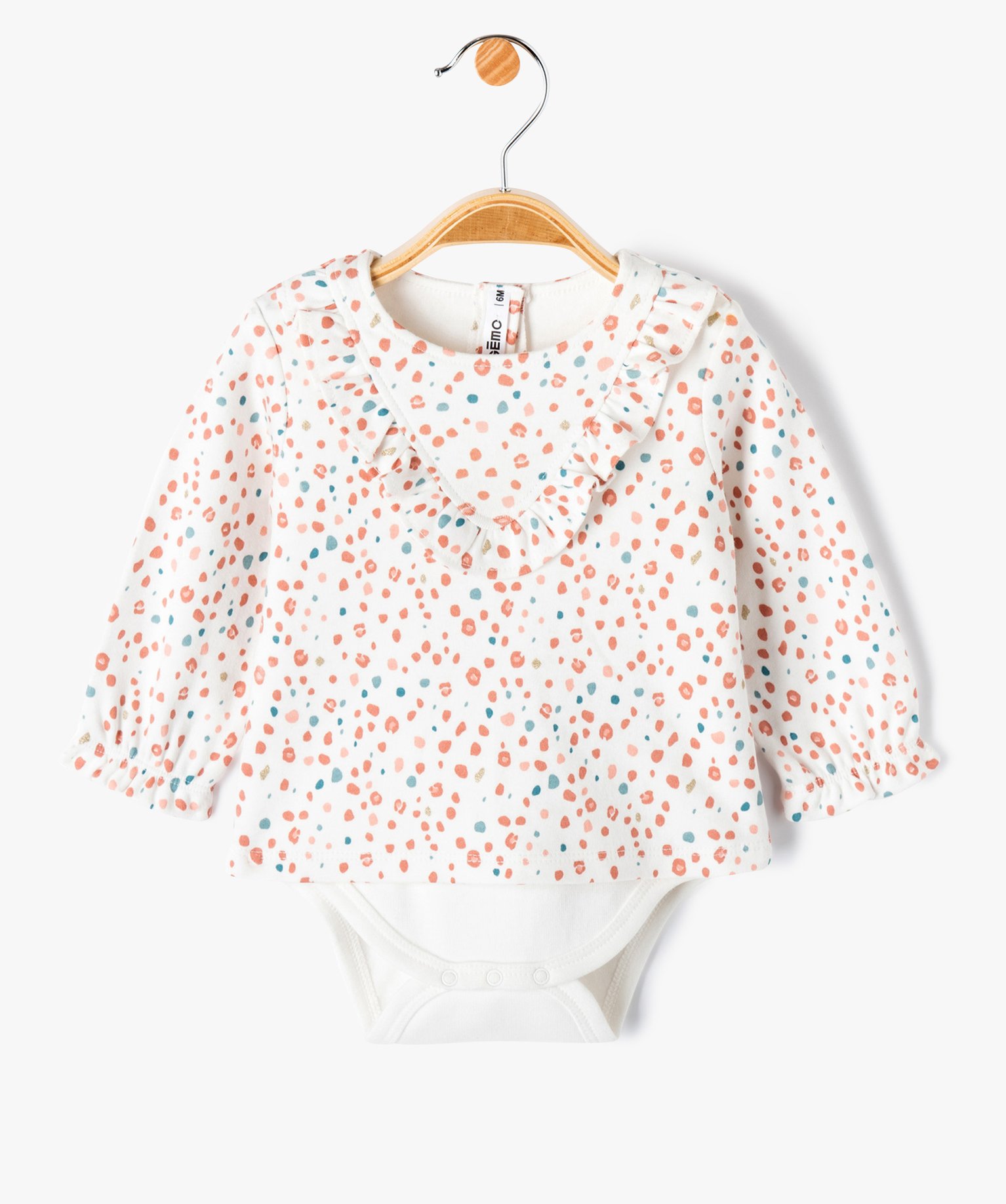 Body manches longues 2-en-1 en coton bébé fille ecru | GEMO