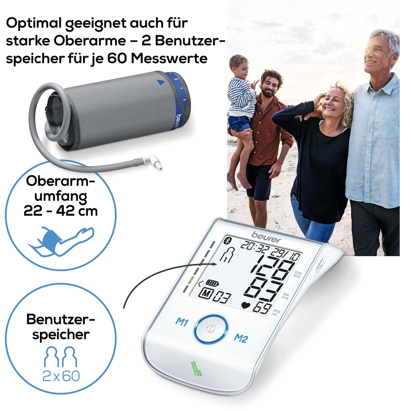 Beurer Oberarm-Blutdruck-messgerät BM 85-Bluetooth® Oberarm-Blutdruckmessgerät mit Inflation-Technology & Ruheindikator