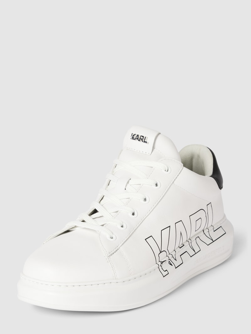 Sneaker aus Leder mit Label-Print in weiß