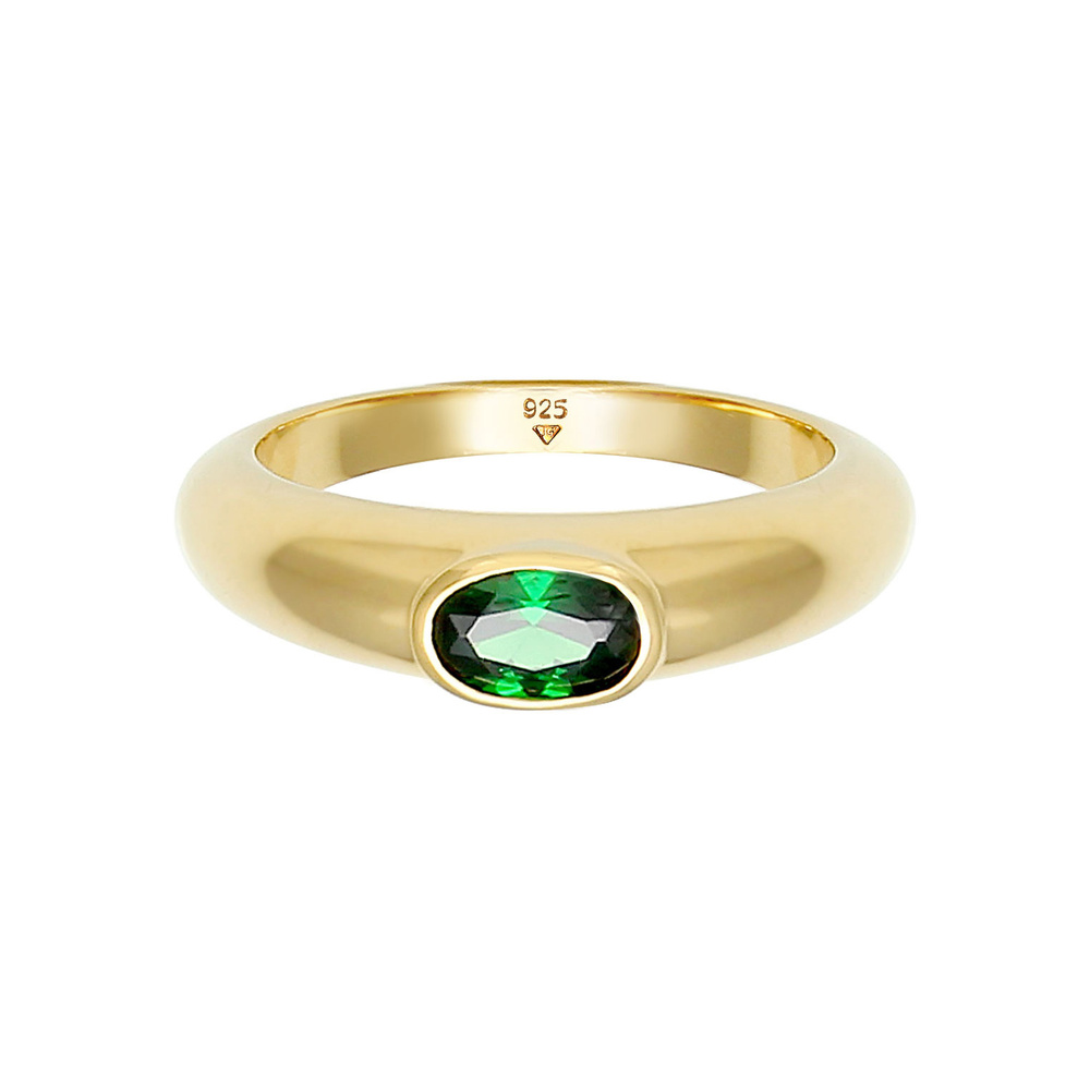 Elli Elli Bague Bague pour femme Solitaire vert ovale avec cristal de zirconium en arg Bague