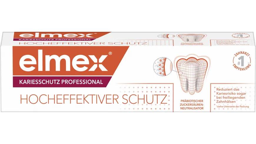 elmex Zahnpasta Kariesschutz Professional – medizinische Zahnreinigung mit patentiertem Zuckersäuren-Neutralisator 75 ml
