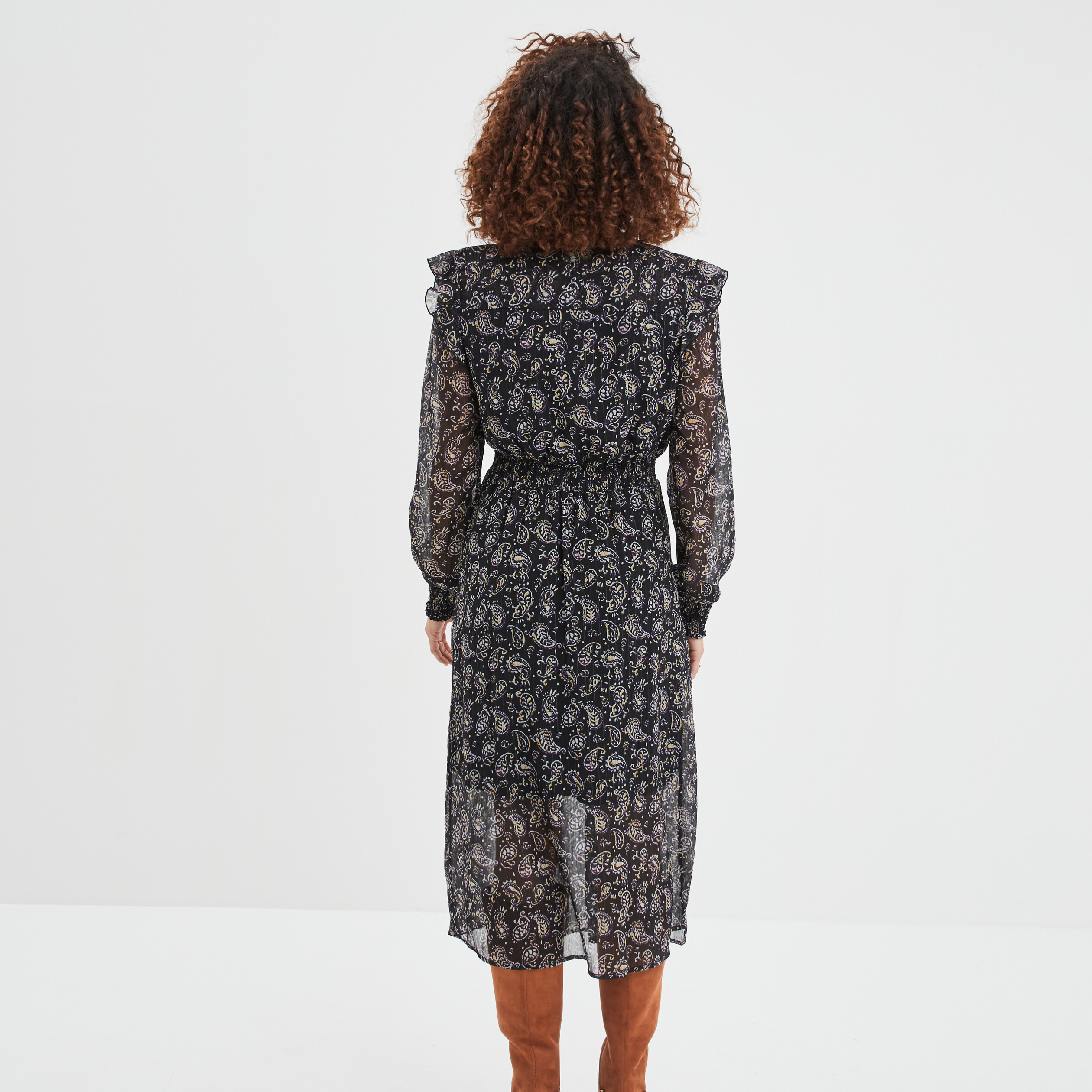 Robe fluide à volants longue noir femme | La Halle