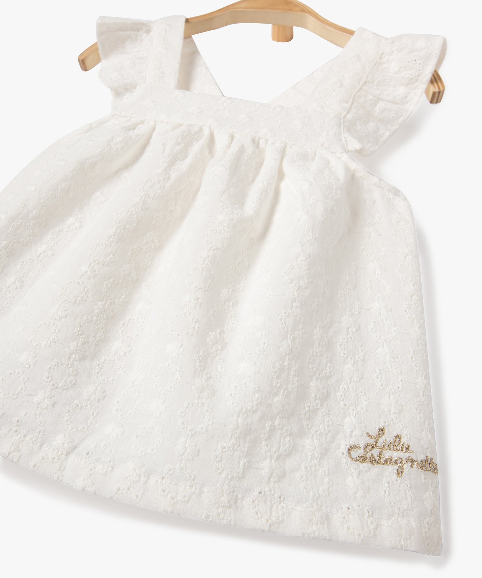 Blouse bébé fille en dentelle anglaise à bretelles volant... beige | GEMO