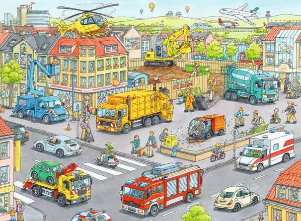 Kinderpuzzle ab 6 Jahren - Fahrzeuge in der Stadt - 100 Teile