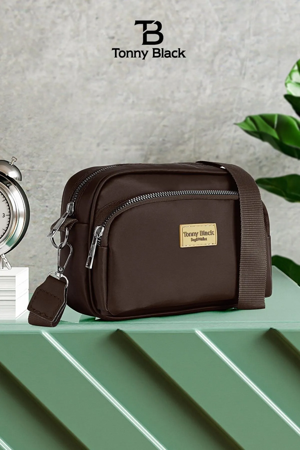 Tonny Black  Original Damen-Umhängetasche mit bequemem Säulengurt, diagonal verstellbarem Gurt und zwei Ösen, wasserdicht