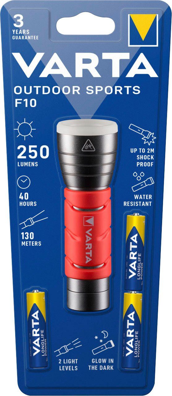 VARTA Taschenlampe Outdoor Sports F10 Taschenlampe inkl. 3x LONGLIFE Power AAA Batterien